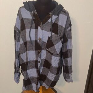 Maurices Flannel Button Down Hoodie Top size 2X
